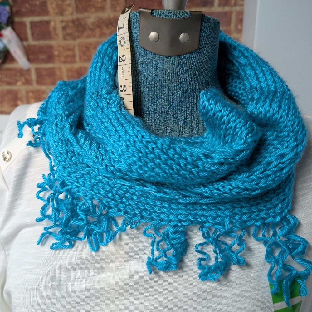 Unique Machine knit Cowl/Scarf made with Carol Simply Soft yarn, Fringe